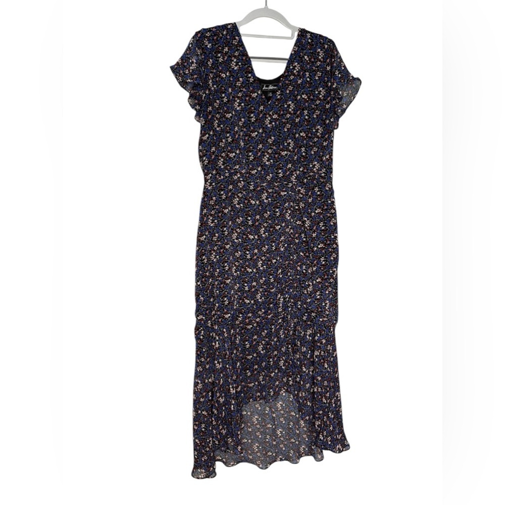 Sam Edelman blue floral vneck midi dress colorful whimsical‎ prairie flutter